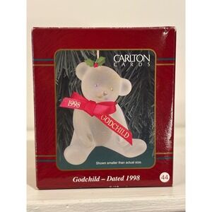 Carlton Cards Heirloom Collection Godchild Teddy Bear Ornament CXOR-038Y Amber